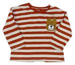 Rezavo-smetanové pruhované triko s medvědem F&F