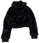 Černá chlupatá zimní bunda se třpytkami a kapucí zn. George