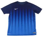 Tmavomodro-modrý pruhovaný funkční fotbalový dres s logem Nike