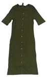Olivové žebrované šaty s knoflíky New Look