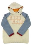 Smetanovo-modrý vlněný svetr s logem a kapucí Guru Gang