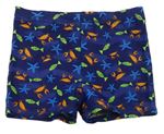 Tmavomodré vzorované nohavičkové plavky s rybičkami a kraby F&F