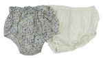 2x kalhotky na plenku - smetanové puntíkaté + bílo-modré květované Matalan