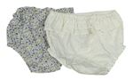 2x kalhotky na plenku - smetanové puntíkaté + bílo-modré květované zn. Matalan