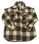 Tmavohnědo-hnědo-světlebéžová kostkovaná vzorovaná košilová bunda SHEIN