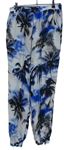 Dámské černo-modro-bílé harémové kalhoty s palmami Select 