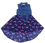 Tmavomodré riflové/šifonové šaty s jednorožci Bluezoo