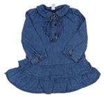 Modré lehké riflové šaty s volánky a límečkem GAP