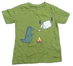 Zelené tričko s dinosaurem a stanem M&Co.