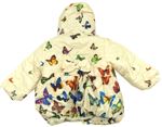 Smetanová šusťáková zimní bunda s motýlky a odepínací kapucí