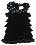 Černé bavlněno/šifonové plisované šaty s puntíky