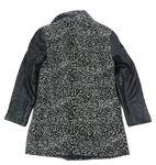 Černo-šedý flaušový zateplený kabát s leopardím vzorem a koženkovými rukávy zn. Yd 