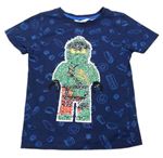 Tmavomodré vzorované tričko s lego Ninja z flitrů H&M