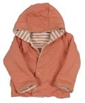 Pruhovaná/růžový sametový/bavlněný oboustranný zateplený kabátek s kapucí