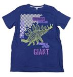 Tmavomodré tričko s dinosaurem a nápisem F&F