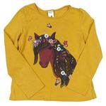 Okrové triko s koněm s květy C&A
