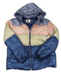 Modro-růžovo-béžová metalická šusťáková zimní bunda s kapucí Nutmeg