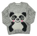 Šedý vzorovaný chlupatý svetr s pandou Bonprix