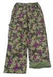 Khaki-béžovo-purpurové cargo plátěné podšité kalhoty s motýlky a cvočky C&A
