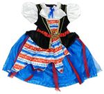 Kostým - Modro-černo-bílé saténovo/tylovo/sametové šaty s lebkou a flitry George