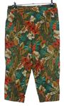 Dámské khaki květované plátěné capri kalhoty 