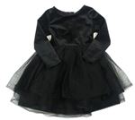 Černé sametovo/tylové šaty H&M