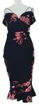 Dámské tmavomodré květované midi šaty s odhalenými rameny Pink Boutique 