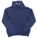 Tmavomodrý melírovaný svetr s komínovým límcem H&M