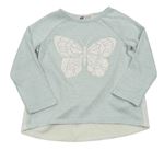 Světlemodro-bílé úpletové triko s motýlem H&M