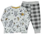 Bílo-šedo-tmavošedé kostkované pyžamo s vesmírem Kids