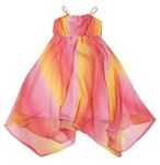 Růžovo-oranžové pruhované šifonové šaty 