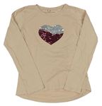 Béžové triko se srdcem z překlápěcích flitrů Pocopiano