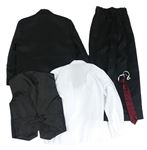 5set- Černé slavnostní sako + Vesta + Bílá košile + Kalhoty + Červen kravata 
