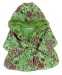 Zelená květinová fleecová zateplená bunda s kapucí Smily