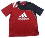 Červeno-černé sportovní funkční tričko s pruhy a logem Adidas