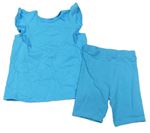 2set - Azurové tričko s volánky + elastické kraťasy Matalan