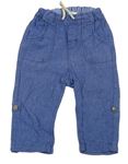 Modré plátěné lněné roll-up kalhoty H&M