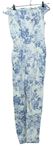 Dámský modro-bílý květovaný plátěný kalhotový overal 