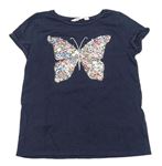 Tmavomodré tričko s motýlkem s překlápěcími flitry H&M