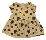 Béžové puntíkované šaty s Minnie a nápisy Disney