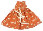 Oranžovo-béžové plátěné šaty s koníky a páskem 