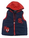 Tmavomodro-červená šusťáková zateplená vesta Spiderman s kapucí Primark