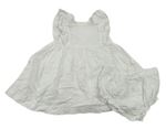 2Set - Bílé šaty s kytičkami a madeirou a volánky + kalhotky na plenky s kanýrky Matalan