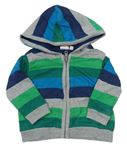 Modro-zeleno-šedý pruhovaný podšitý propínací svetr s kapucí Bluezoo