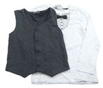 2set - Bílé triko s potiskem + šedá vesta Topolino