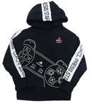 Černá mikina s ovladačem - PlayStation a bílým pruhem a kapucí Next