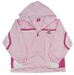 Růžovo-bílá šusťáková jarní bunda s pruhy a výšivkou s kapucí  