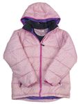 Růžová šusťáková zimní bunda s potiskem a kapucí H&M