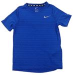 Modré pruhované sportovní funkční tričko s logem Nike