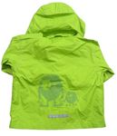 Neonově zelená šusťáková nepromokavá bunda s příšerkou a kapucí zn. Impidimpi